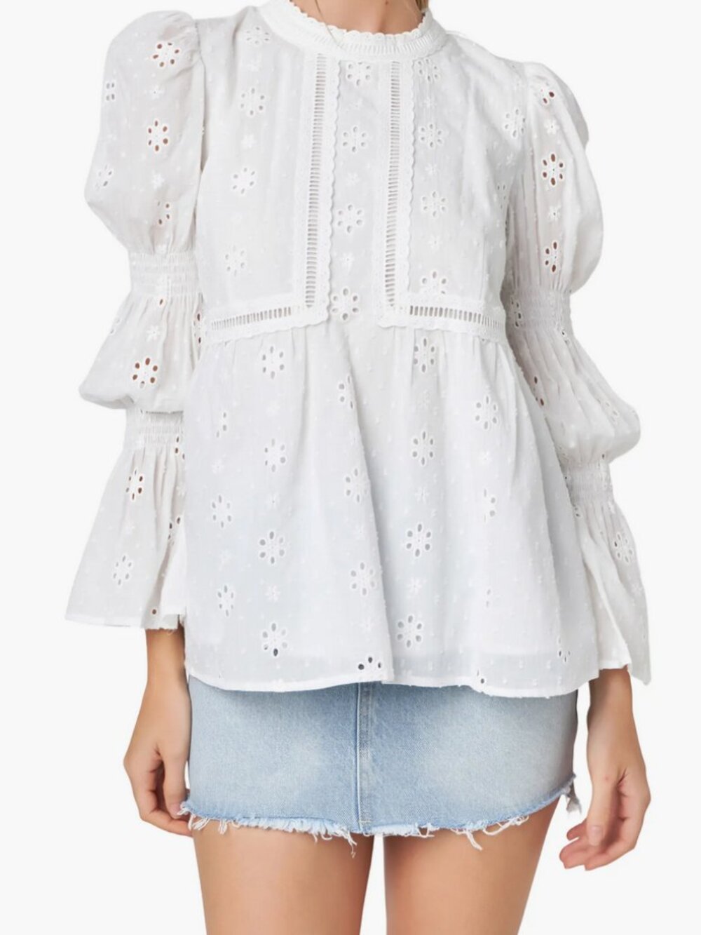 Engish Factory Eyelet Long Sleeve Cotton Top
